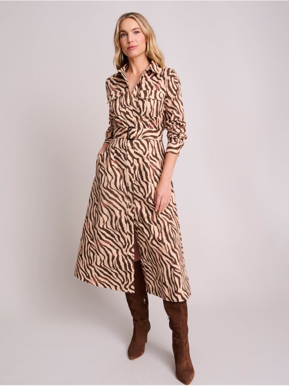 Untuckit Stretch Cotton Safari Print Elise Shirt Midi Dress size 4